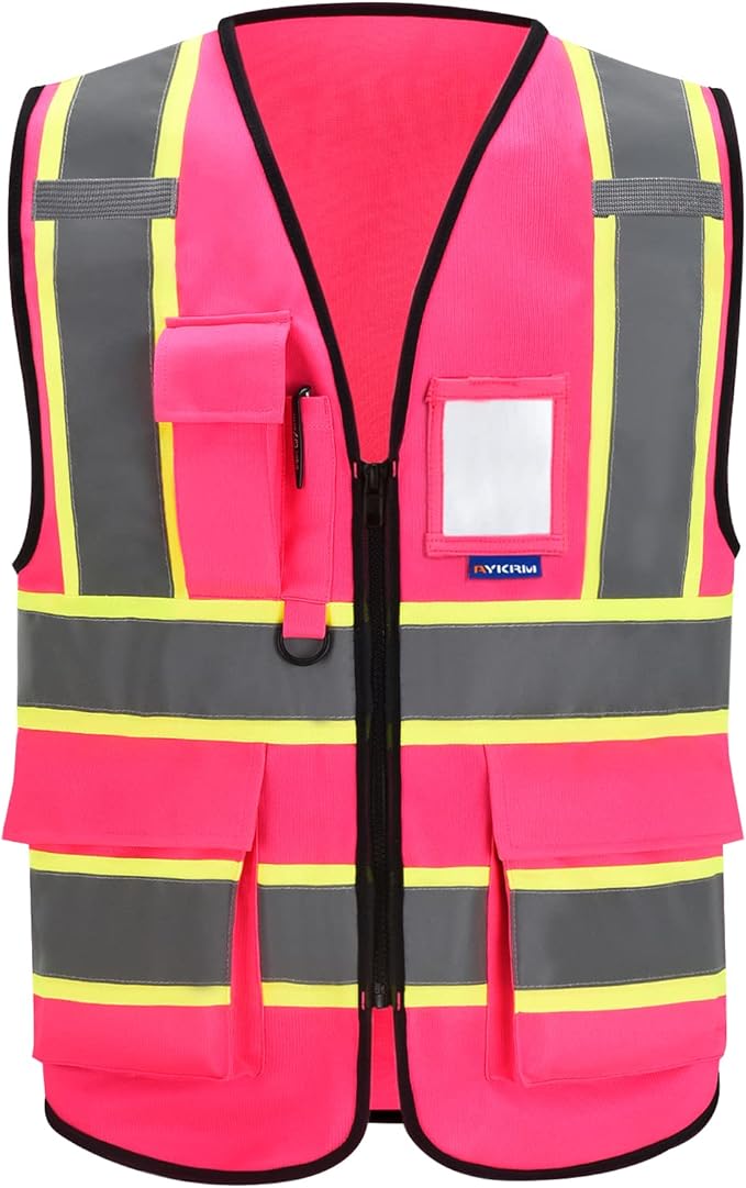 AYKRM 11 color High Vis Reflective Safety Vest for Women Men Security Pocket Zipper