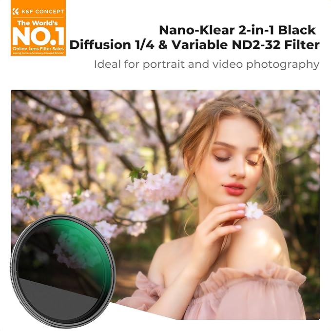 K&F CONCEPT 62mm Black Diffusion Mist 1/4 & Variable ND2-32 in-1 Filter