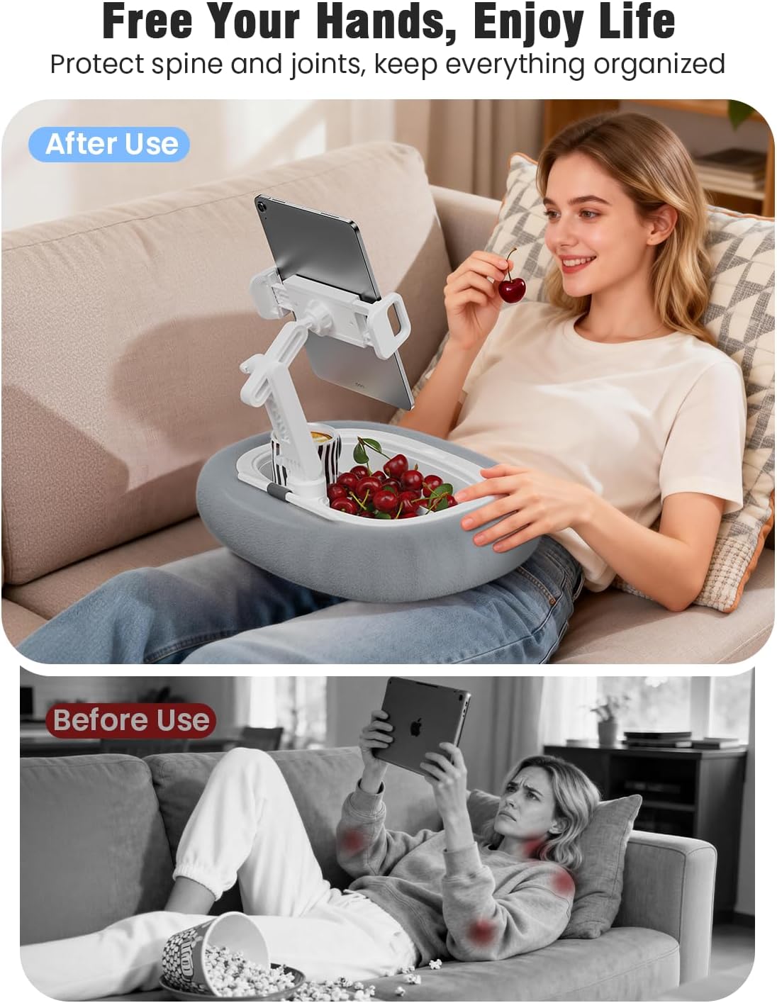 TAZENI Kindle Tablet Pillow Stand Accessories for Bed Reading, with 3 Trays