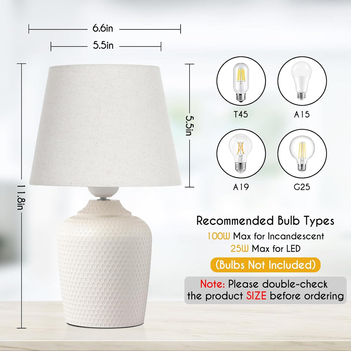 11.8’’ Small Table Lamps Set of 2 for Bedroom Kid’s Room, Beige & Cream