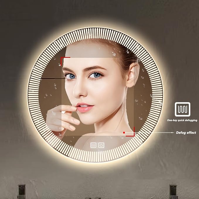 Bathroom Mirror with LED Lights, Wall Mirror with Touch Sensor, Round Mirror