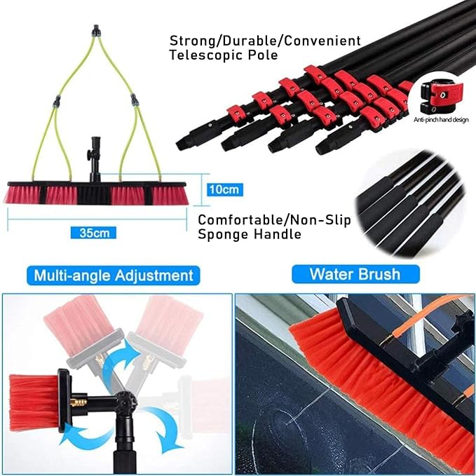 Spray Bar Kit Window Cleaning Brush, Outdoor Window Glass Solar Panel Cleaning