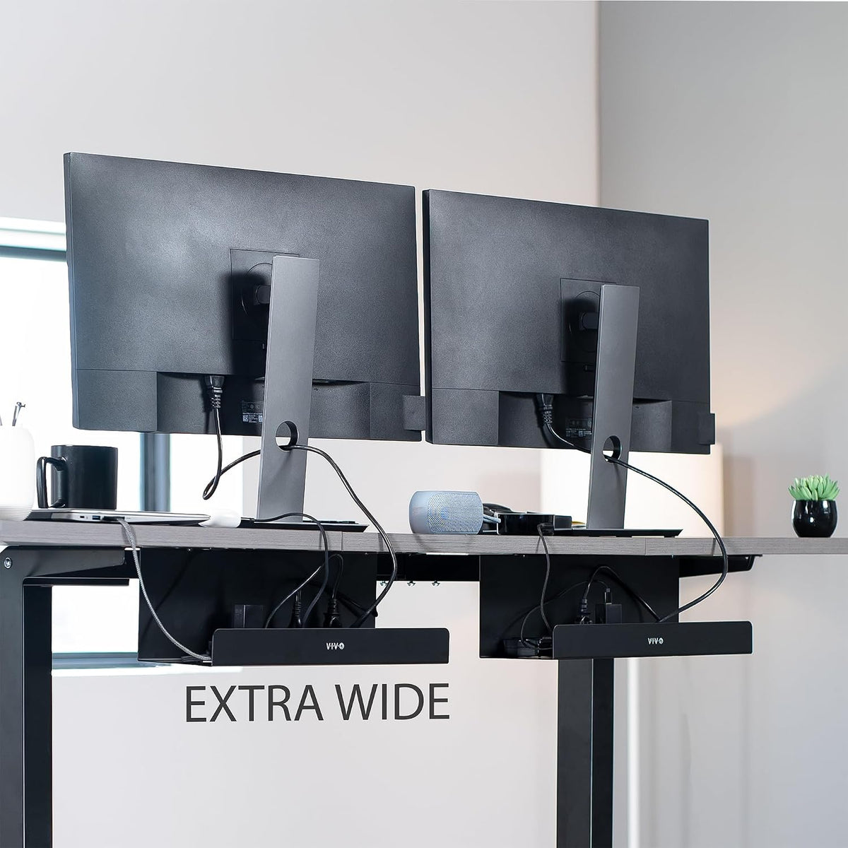 VIVO 2 Pack Black 17 inch Extra Deep Cable Management Tray, DESK-AC16-2C