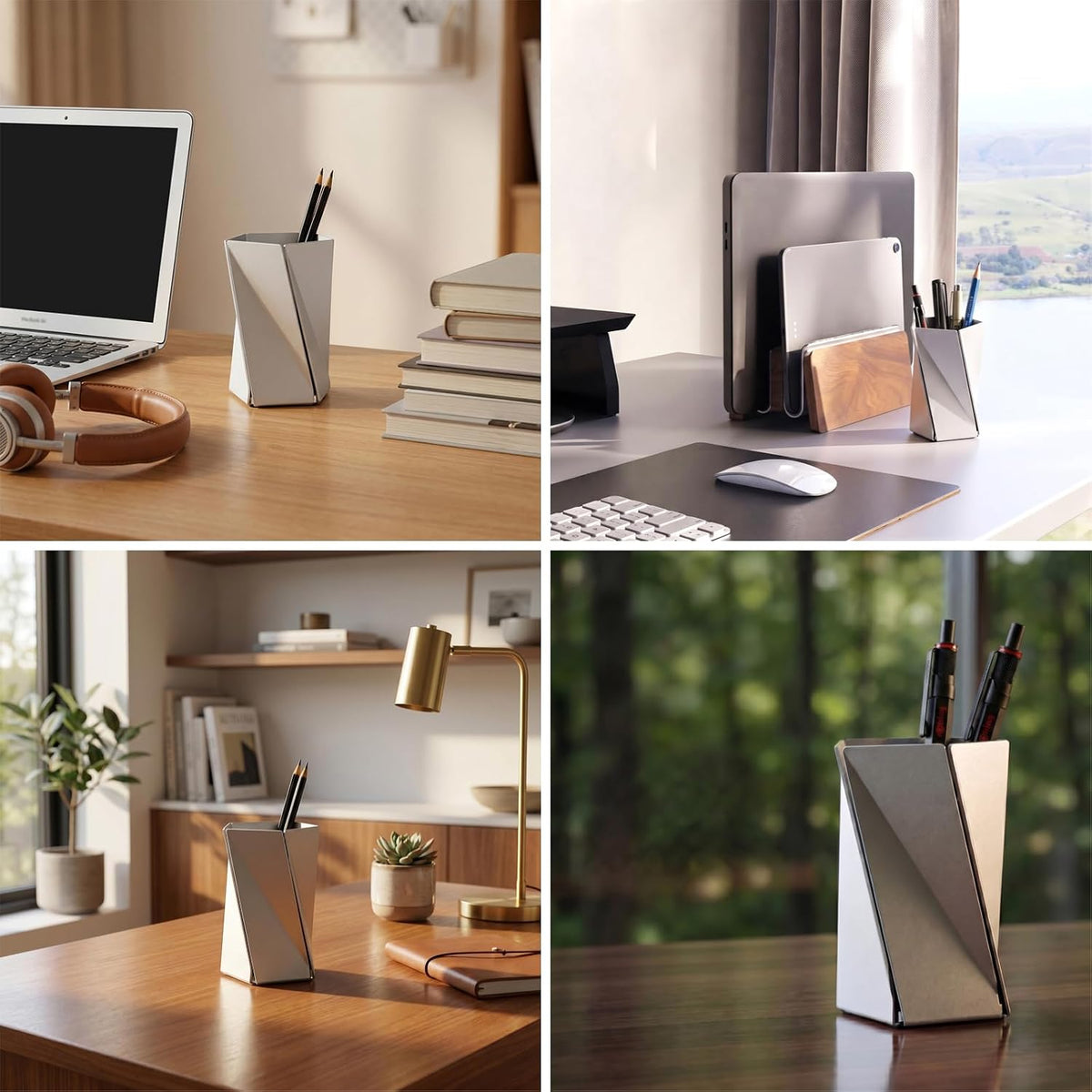 WHITE DESIGN Origami Pen Holder with Gift Box, Premium Aluminum Desk Art