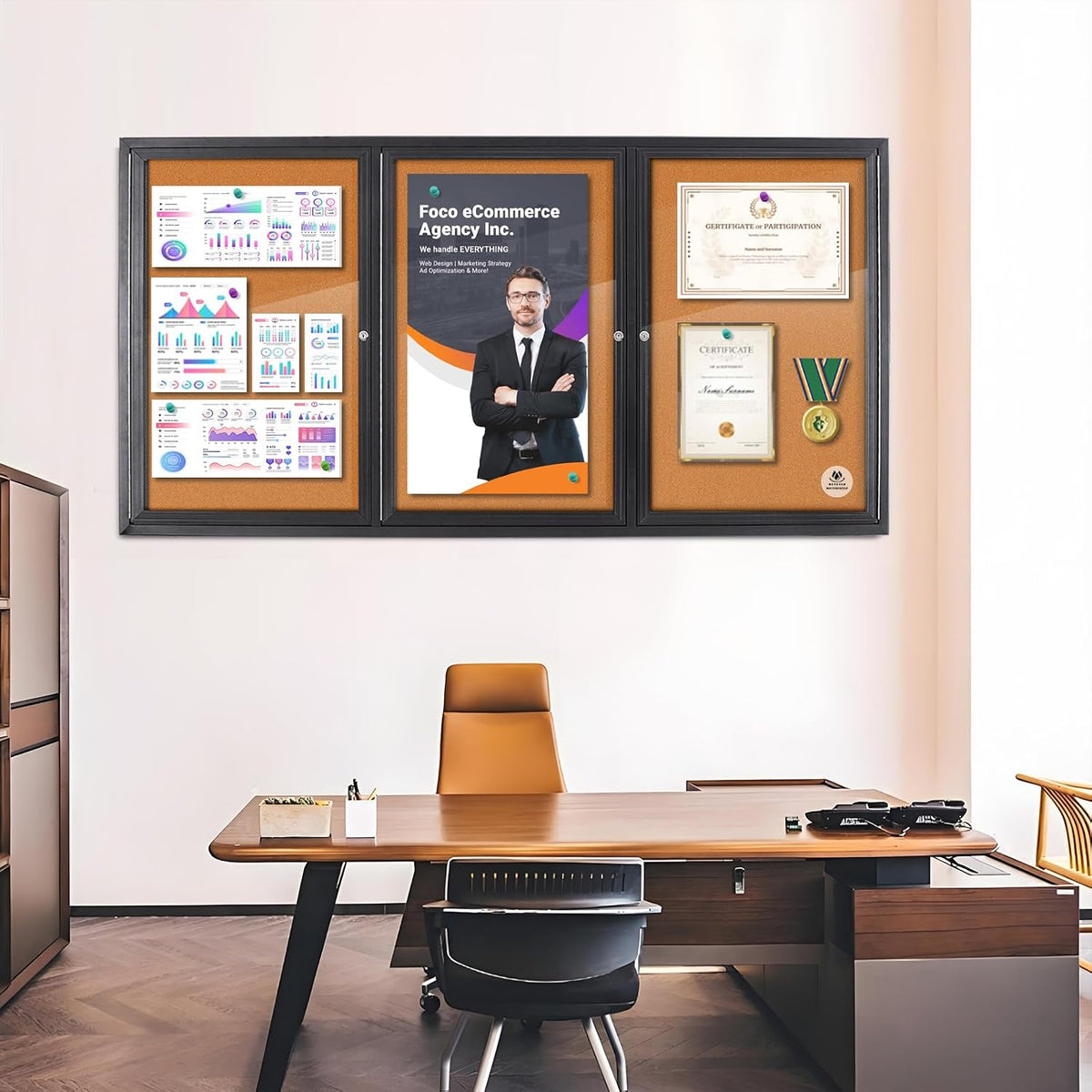 Enclosed Bulletin Board, Weatherproof Outdoor Noticeboard 70x36 Inch