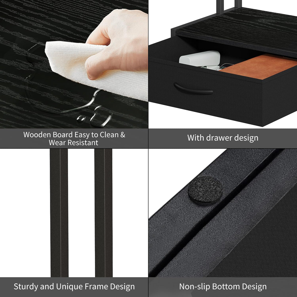 Printer Stand with Storage for Desk, with Fabric Drawer Desktop Printer Stand Shelf Organzier for Home Office, for Above and Under Desk Printer Table, Fax Machine Copier Scanner, Black