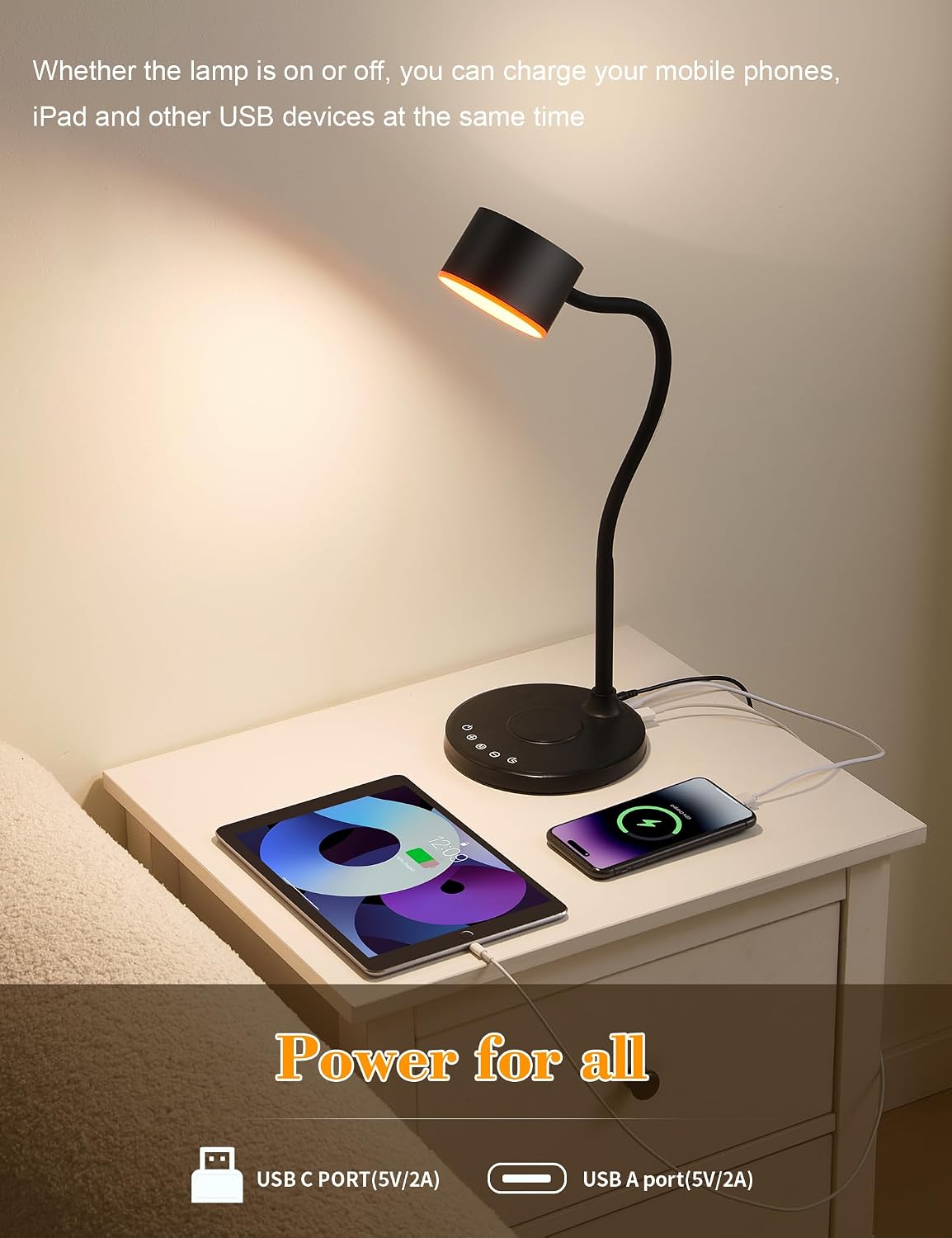 LiFMIRA Desk lamp with 2 USB Charging Ports, Touch Control Desk Light Black