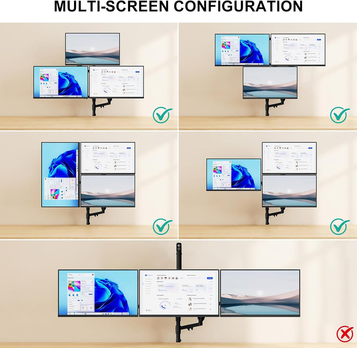WALI Triple Monitor Wall Mount for 17-34 inch Screens, 22lbs per Arm, Black