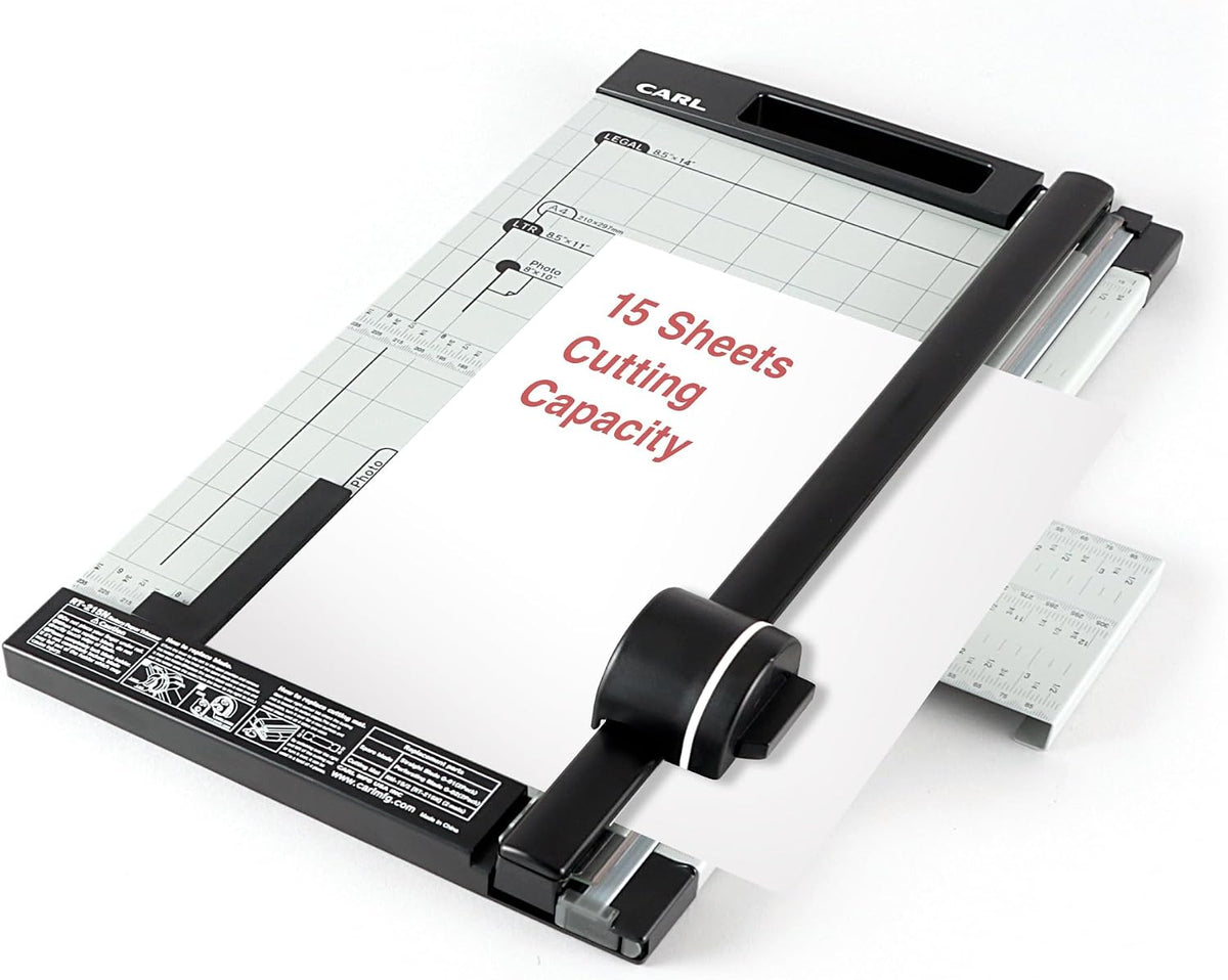 Carl, Professional Rotary Paper Trimmer 15-inch, 15 Sheet Cutting Capacity, Black and Silver