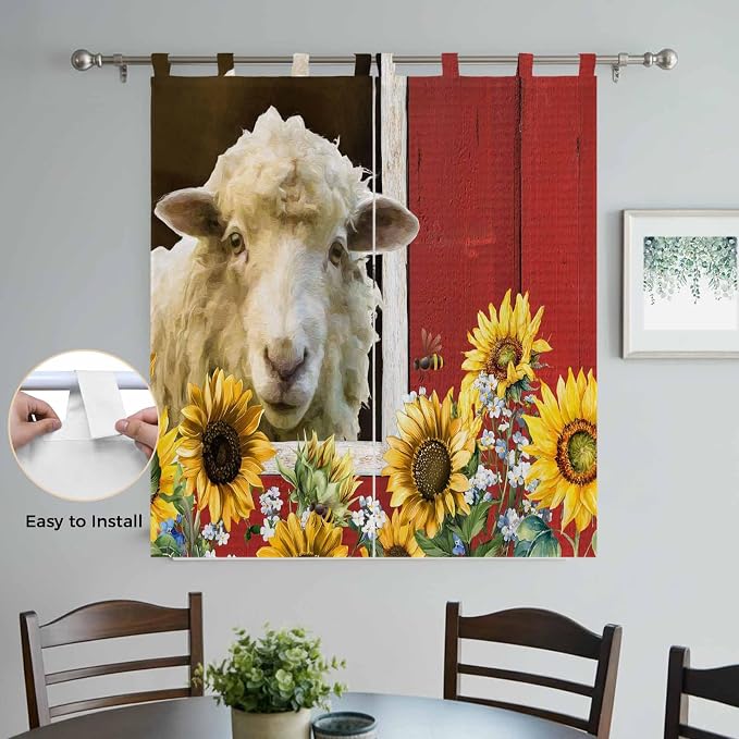 Sheep Flowers Bedroom Curtains 72 Inch Length, Window Curtains Tab Top