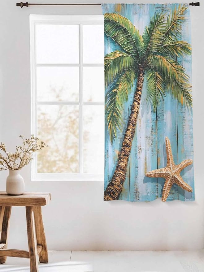 Sheer Curtains 72 Inches Long, Coastal Beach Tree Semi Sheer Curtains Light