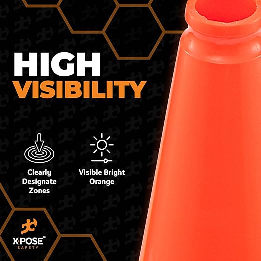 Xpose Safety 18 Inch Orange Traffic Cones, 48-Pack - Multipurpose PVC Plastic Safety Cone for Parking, Soccer, Caution, Kids and Construction - DOT Approved