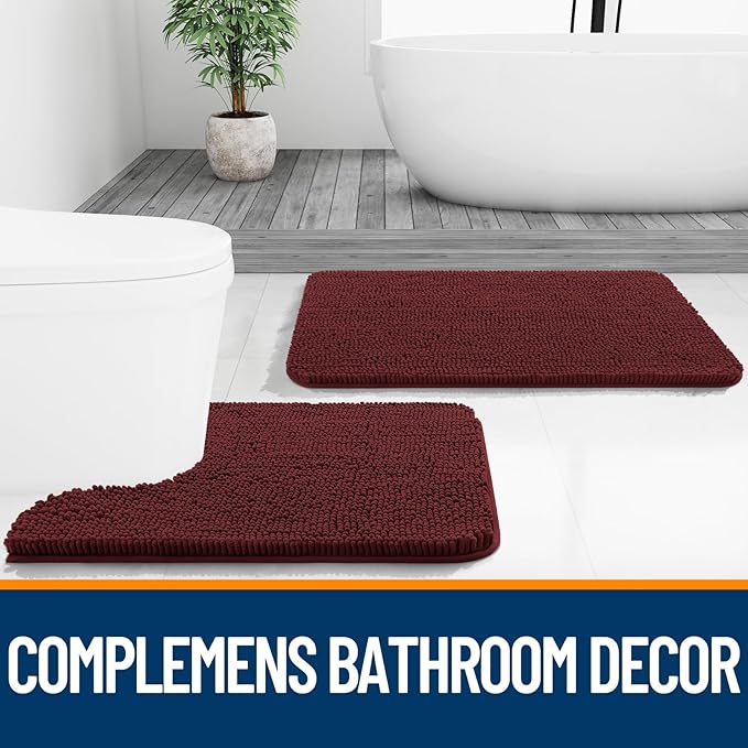 OLANLY Bathroom Rugs 32x20, Extra Soft Absorbent Chenille Bath Rugs, Rubber