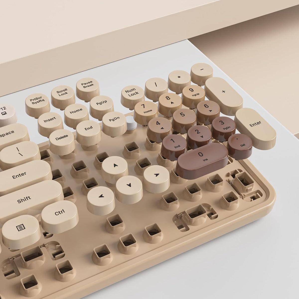Brown Wireless Keyboard and Mouse, Cute Keyboard and Mouse Combo, Full Size Typewriter Keyboards with Number Pad, Colorful Key Board for Pc Laptop