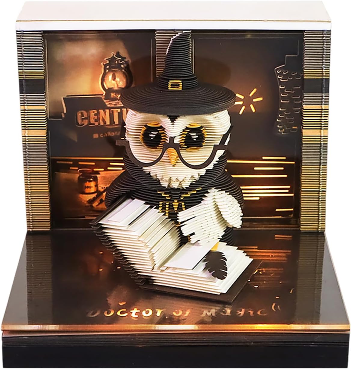 3D Timepiece Calendar 2027 with LED Light, 3D Memo Pad Paper Carving Art, Tear Away Desk Calendar for Daily Planner, Notepad & Bookmark, Creative Paper Sculpture for Office Decor & Gift (Wise Owl)