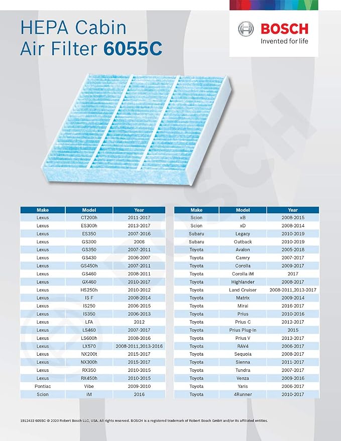 BOSCH 6055C HEPA Cabin Air Filter