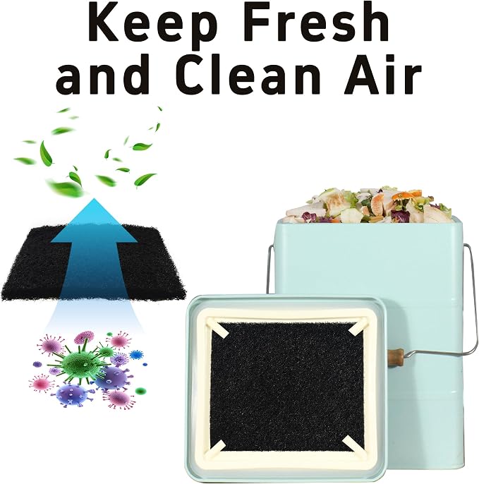 6PCS 5” Square Compost Bin Charcoal Filters, 0.4” Thick Activated Carbon Filters