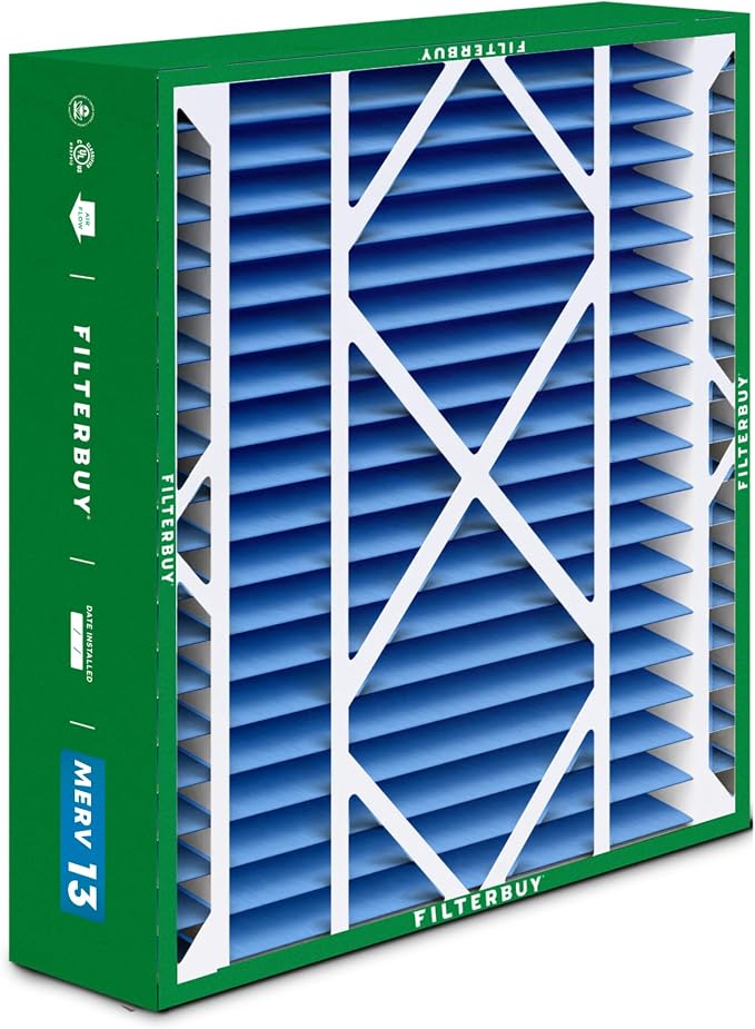 Filterbuy 24x25x5 Air Filter MERV 13 Optimal Smoke & Allergy Defense,