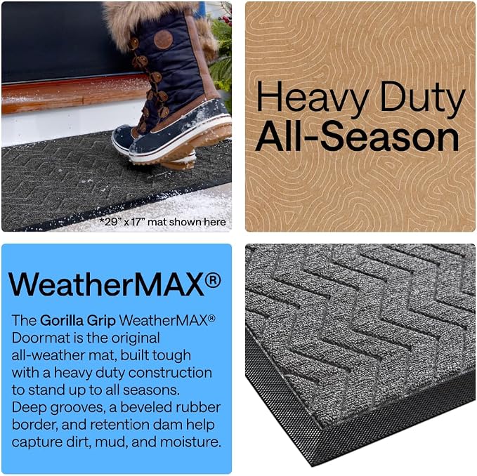 GORILLA GRIP 100% Waterproof All-Season WeatherMAX Doormat US Designed Natural