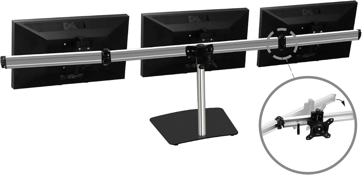 SIIG Premium Aluminum Triple Monitor Stand - 3 Monitors 13" to 27" Up To 17.6 lbs VESA 75 and 100 (CE-MT2111-S1)