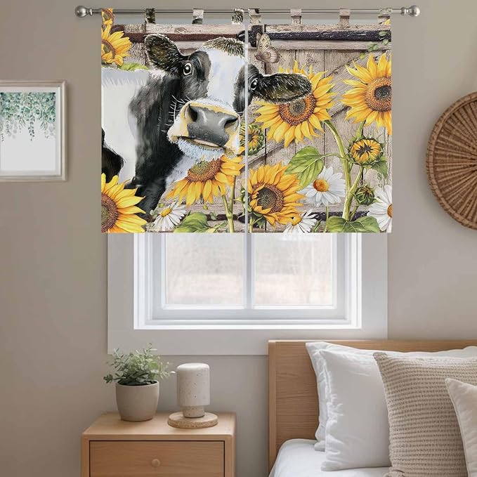 Retro Farmhouse Flower Bedroom Curtains 63 Inch Length, Window Curtains Tab Top