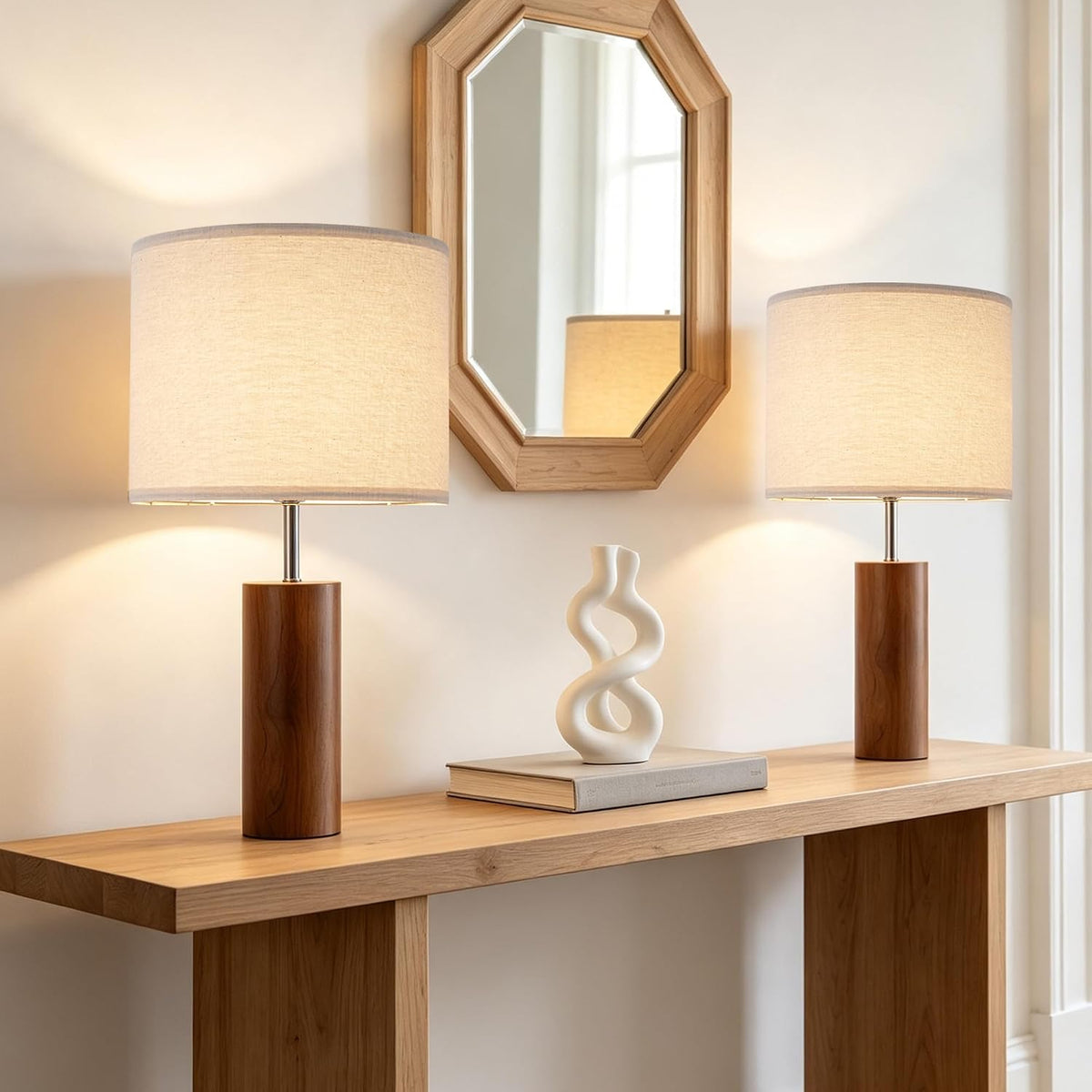23.5" Modern Wood Table Lamps for Bedroom Living Room, Set of 2, Walnut