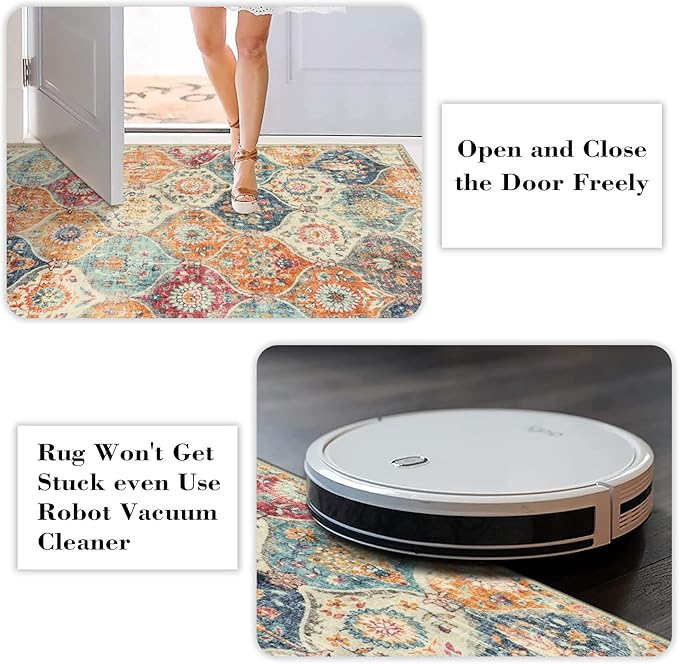 Lahome Round Moroccan Washable Rug, Soft Vintage Small Round Rug 3ft Non-Slip
