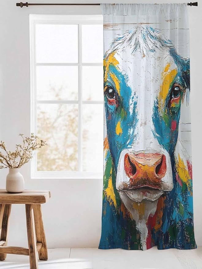 Sheer Curtains 84 Inches Long, Rustic Cow Semi Sheer Curtains Light Filtering