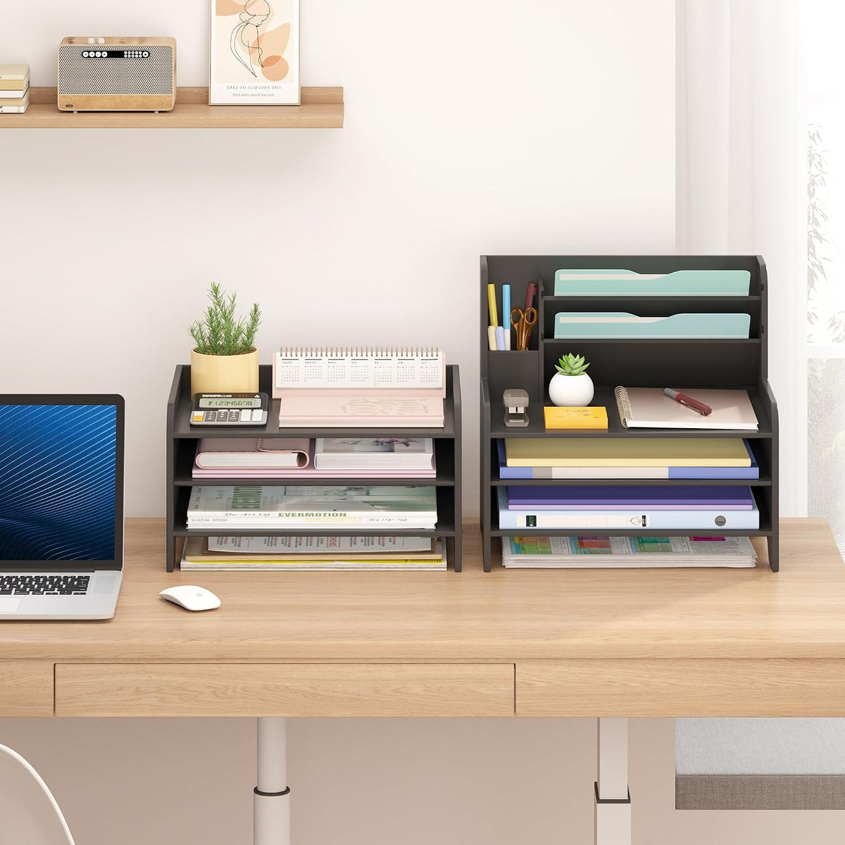 Bamboo File Organizer for Desk, Desktop Paper Tray and Mail Holder