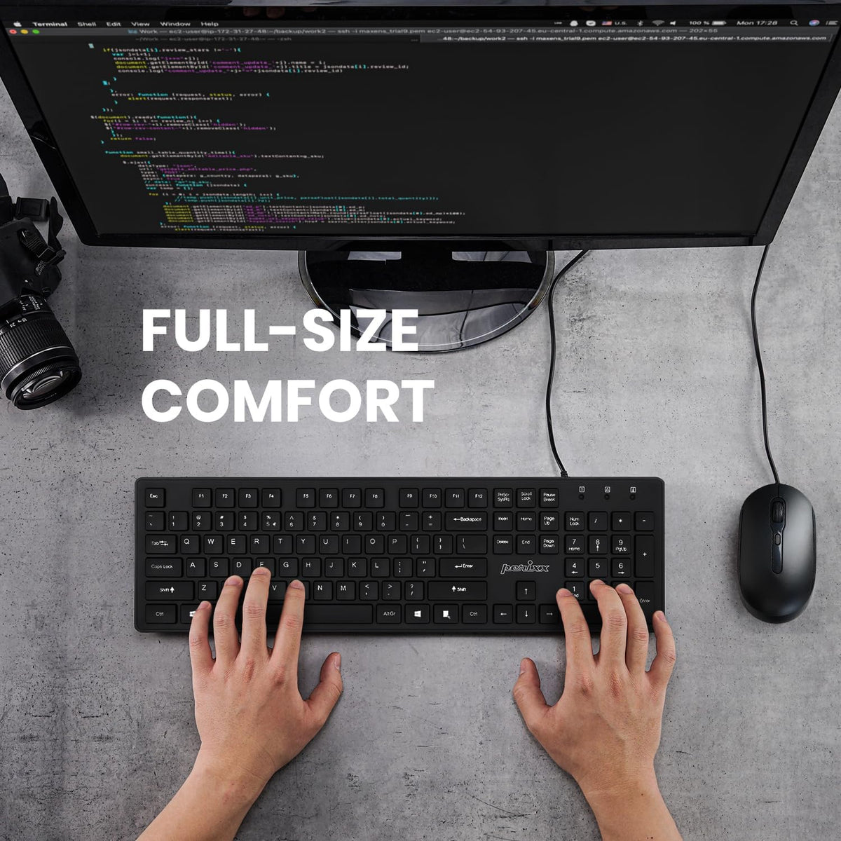 Perixx PERIDUO-117P, Wired Standard PS2 Keyboard and Mouse Combo - Full-Size Layout - Bundle with 3 Button Optical Mouse - 5.9 ft Cable - Black