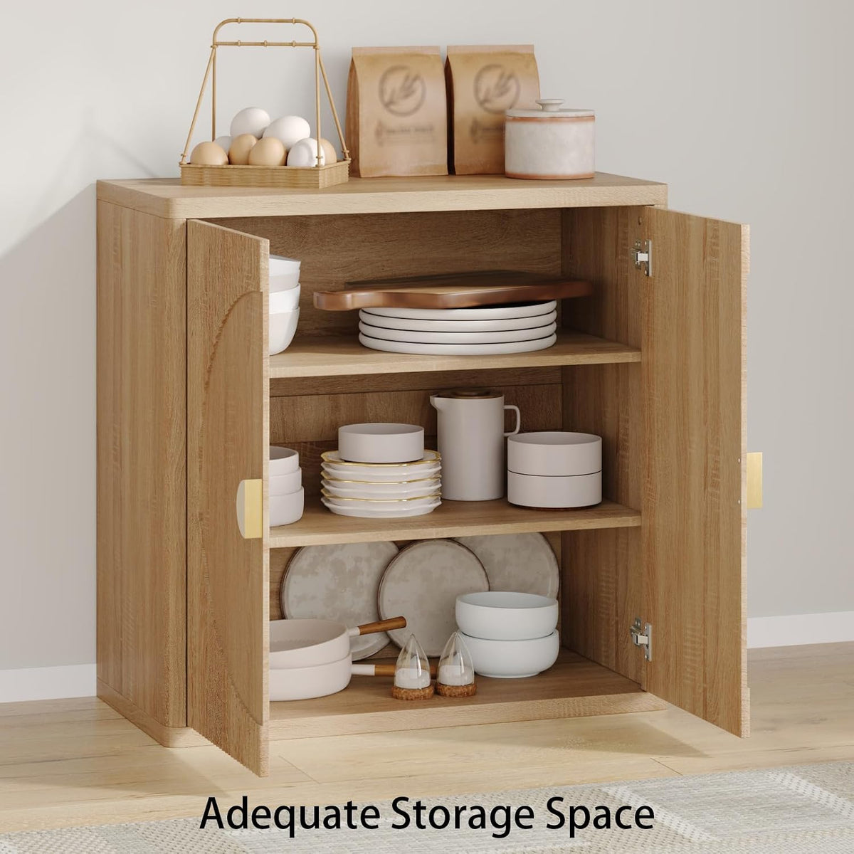 31.5" Fluted Sideboard Cabinet with Shelves & Soft-Close Doors(2,Light Oak)