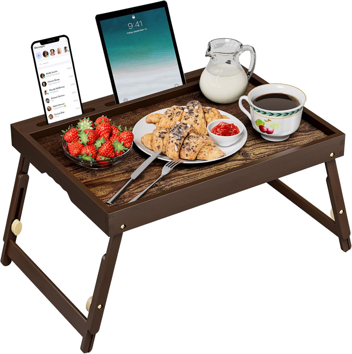 Adjustable Bamboo Bed Tray Table with Device Stand, Large