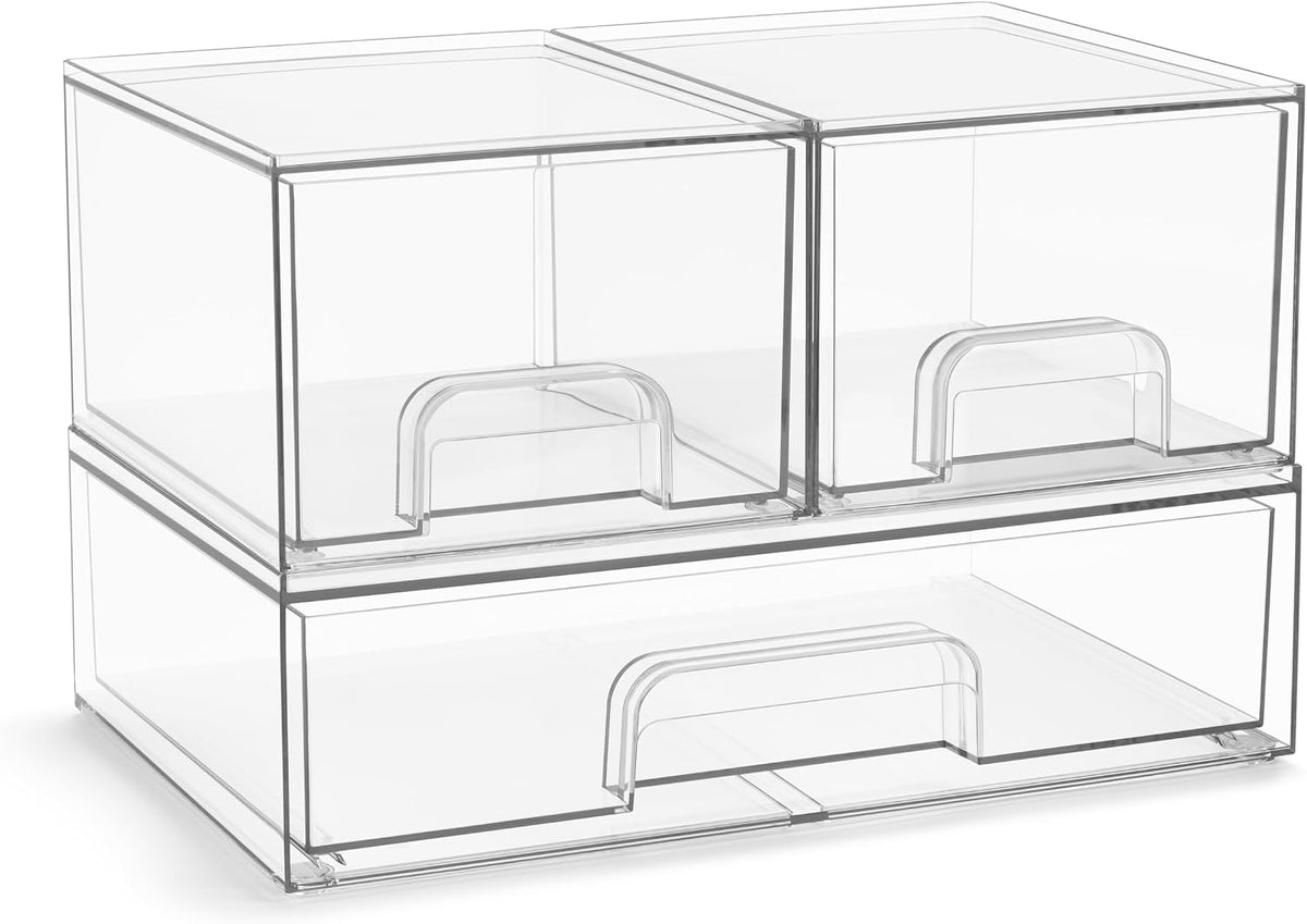 Sorbus Clear Stackable Storage Drawers (3 Pack, 4.4'' Tall and 12.1'' Wide)