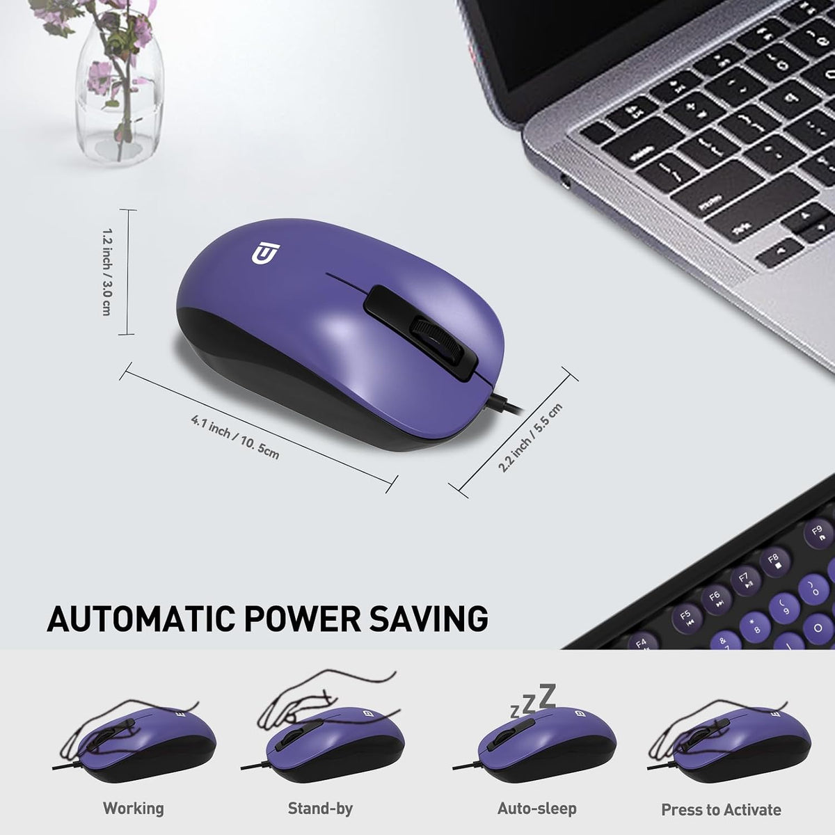 Wired Keyboard and Mouse Combo for Windows, Plug and Play USB Computer Keyboard Optical Wired Mouse, Full-Size Compatible with PC, Laptop - BlackPurple