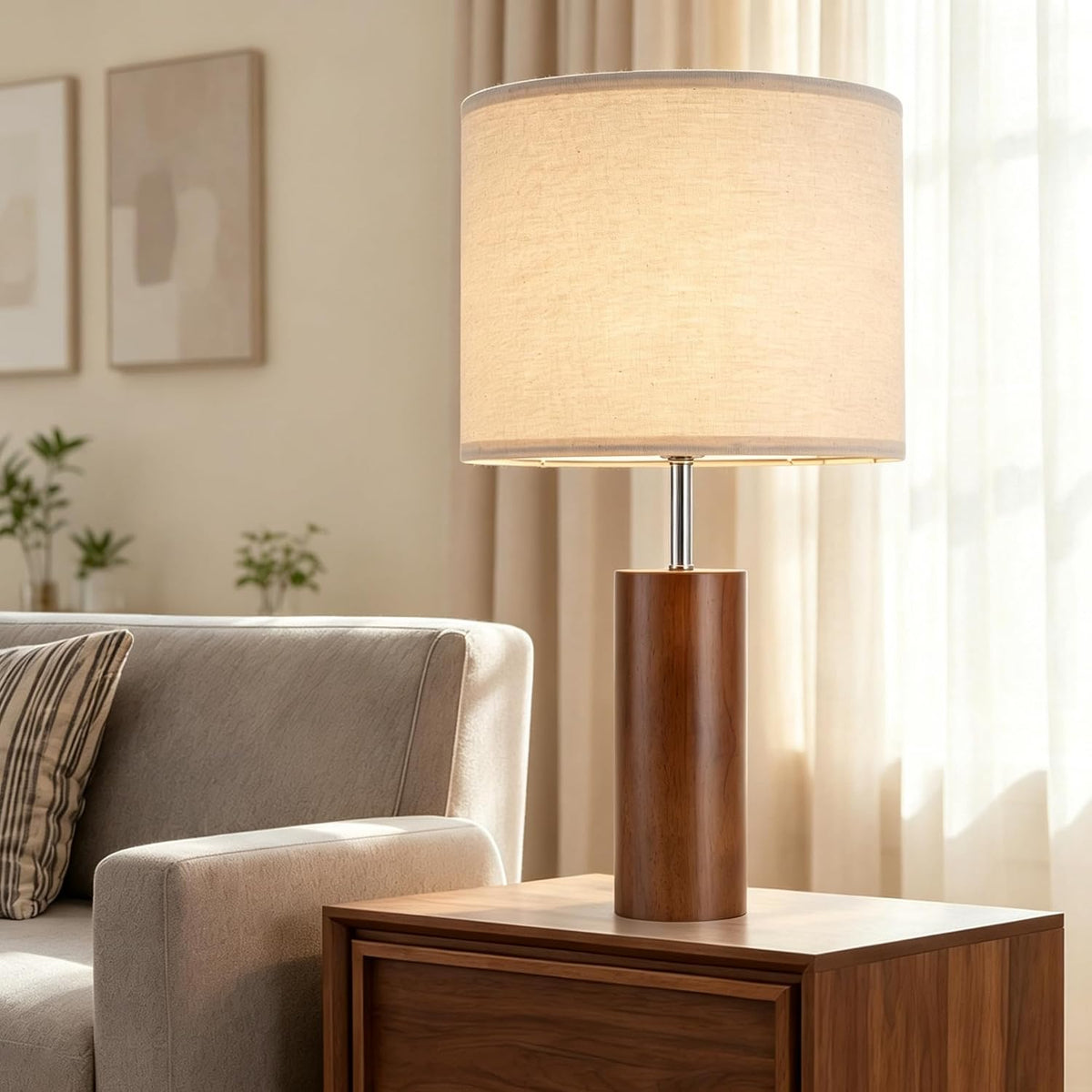 23.5" Modern Wood Table Lamps for Bedroom Living Room, Set of 2, Walnut