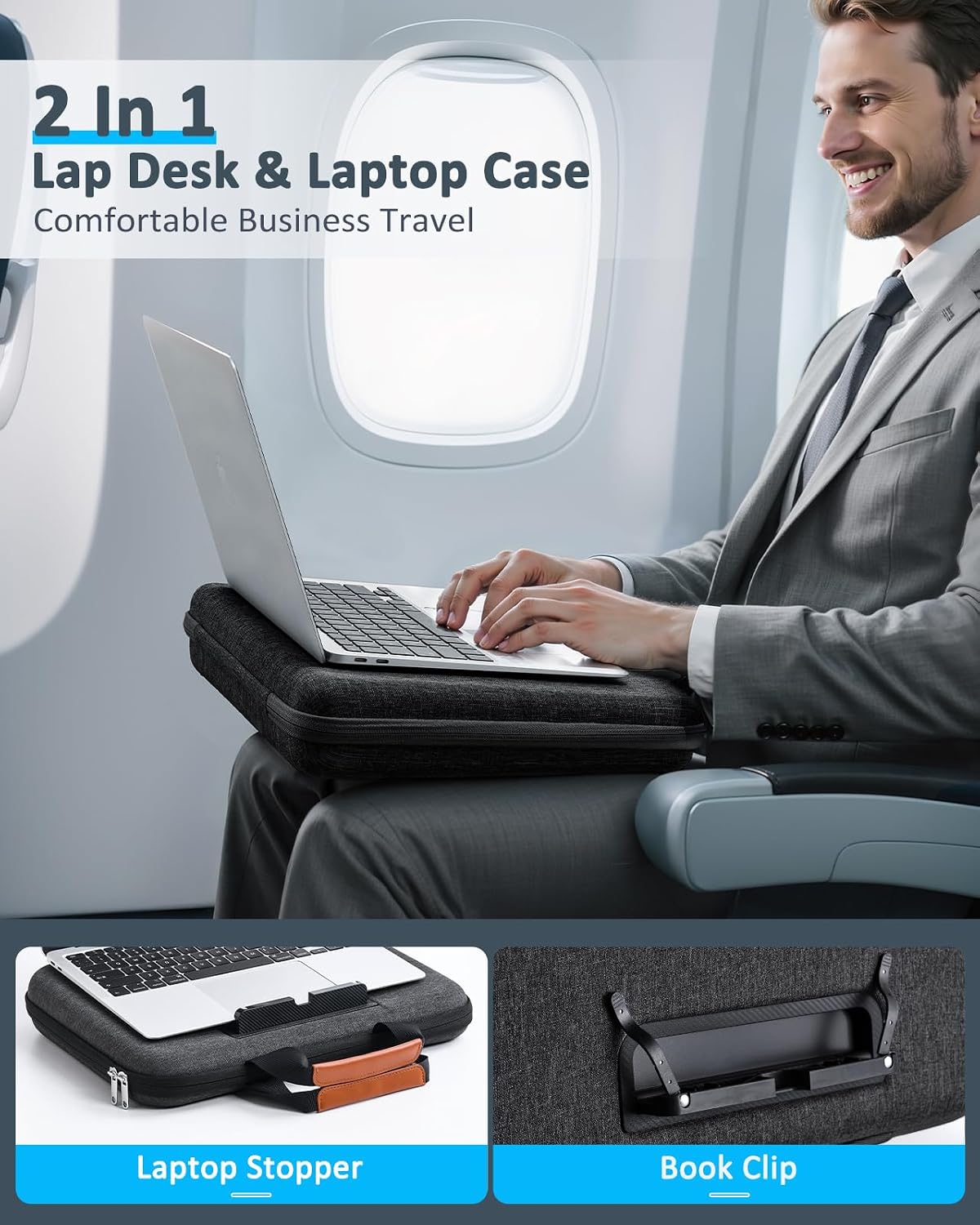 14 Inch Hard Laptop Sleeve 2 in 1 Lap Desk for HP MAC Dell- Black