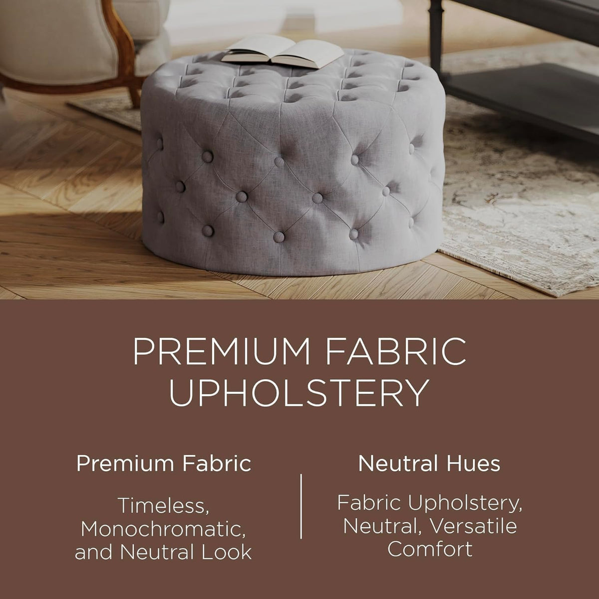 Maven Lane Marcy Ottoman, Slate Fabric