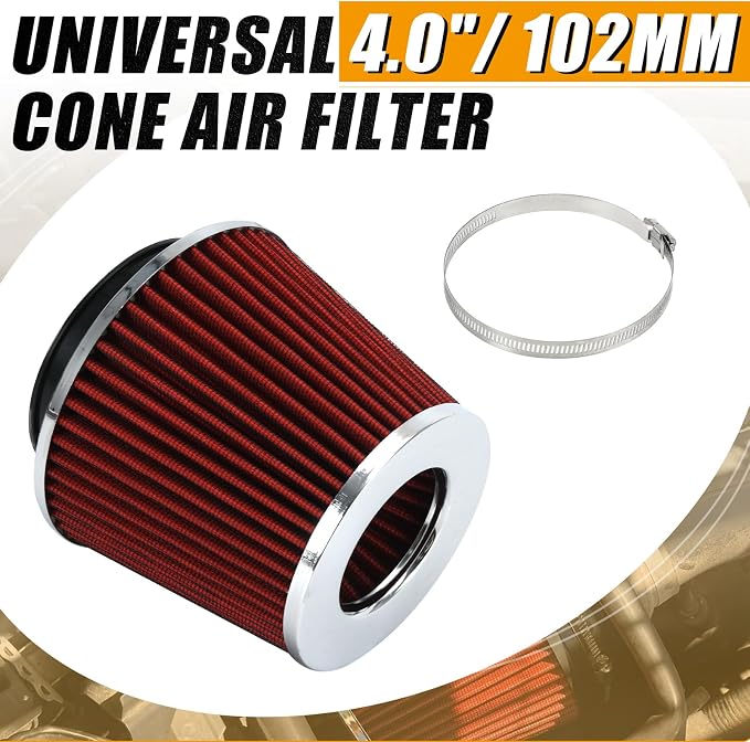PTNHZ Universal Red 4" 102mm High Flow Cold Air Intake Cone Air Filter Power
