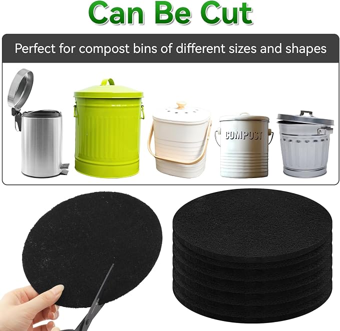 12 Pack Charcoal Filters for Compost Bucket, 6.7 Inch Compost Filters for