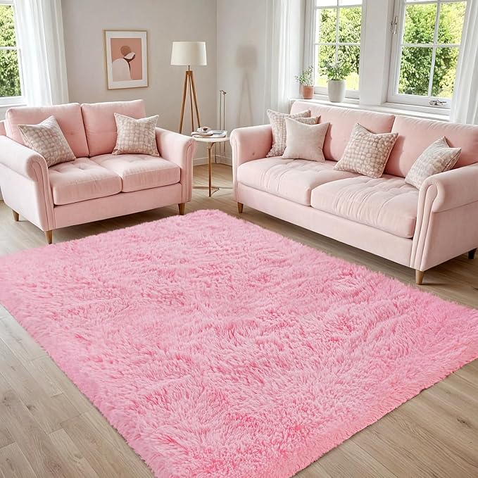 4x6 Area Rugs for Living Room Rug: Soft Fluffy Shag Light Pink Rugs for Bedroom