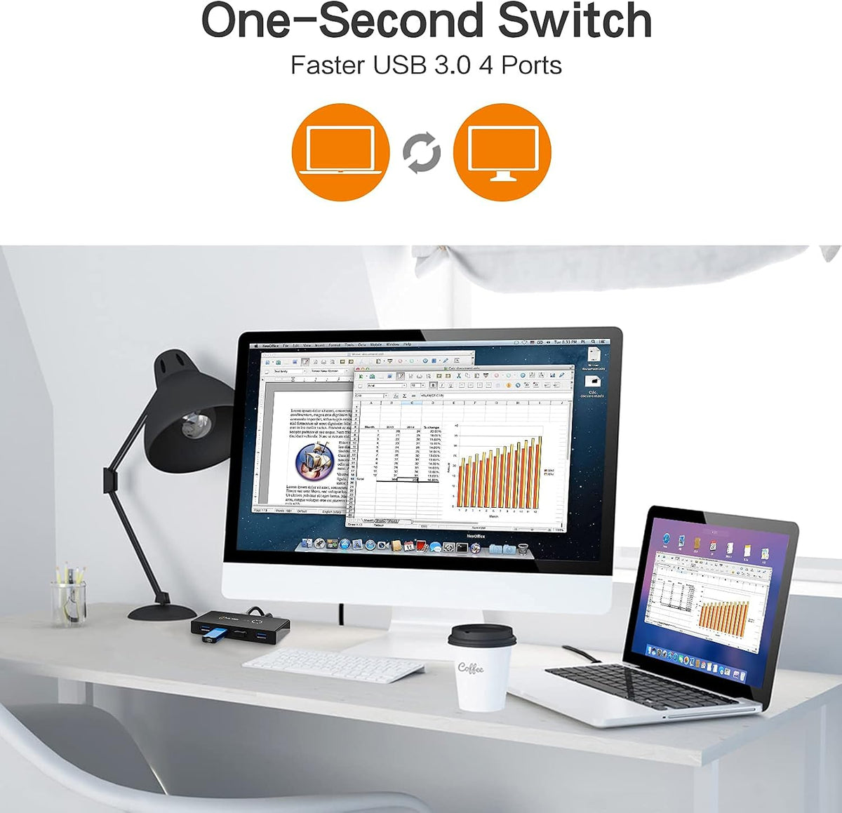 Soho USB 3.0 Switch Selector KVM Switches 4 Ports