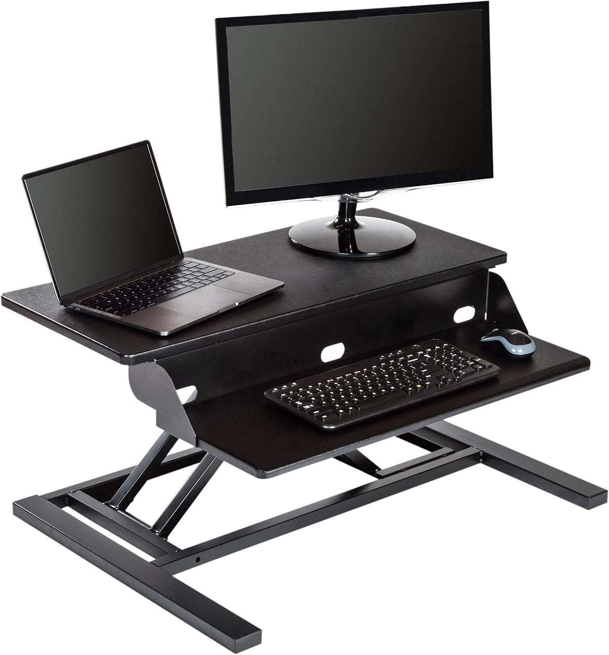 Stand Up Desk Store AirRise Pro Two Tier Standing Desk Converter Monitor Stand with Built-in Keyboard Tray (Black, 32" Wide)