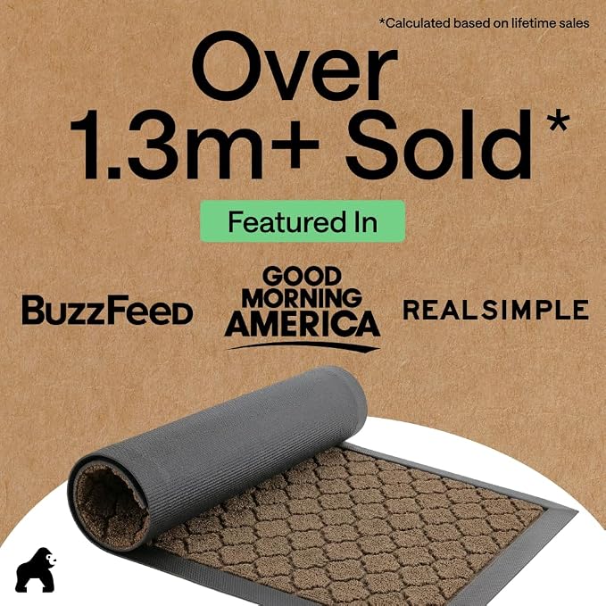 GORILLA GRIP 100% Waterproof All-Season WeatherMAX Doormat US Designed Natural