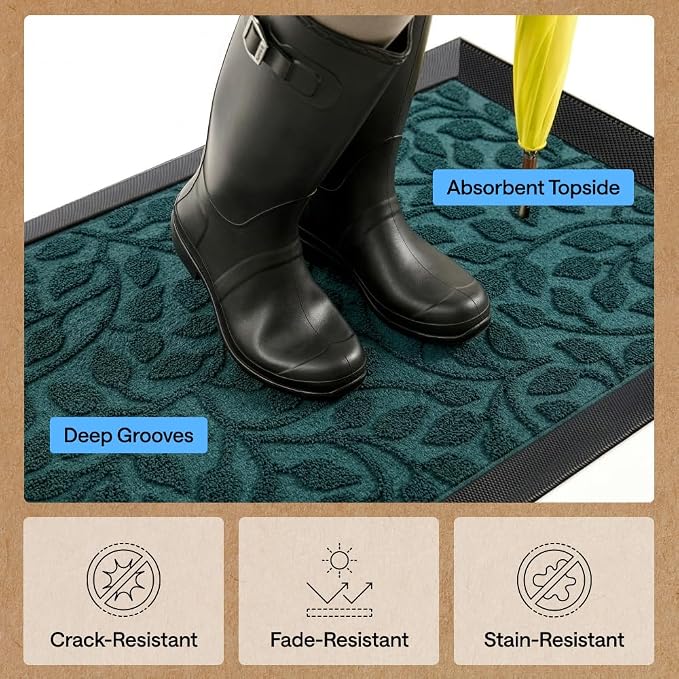 GORILLA GRIP 100% Waterproof All-Season WeatherMAX Doormat, US Designed Natural