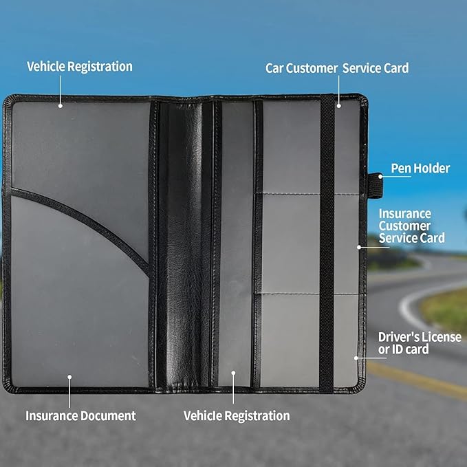 Car Registration and Insurance Holder, Leather Car Glove Box Organizer, Cool Car Accessories for ID, Driver's License Cards & Essential Document,business cards,Men&Women,Color Cat