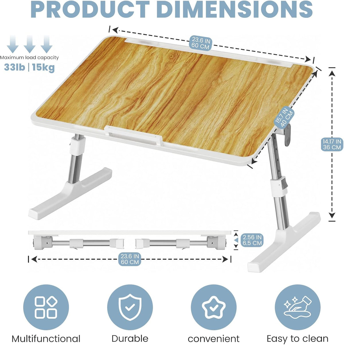 Adjustable Lap Desk, Foldable Laptop Desk for Bed, X-Large Lap Table
