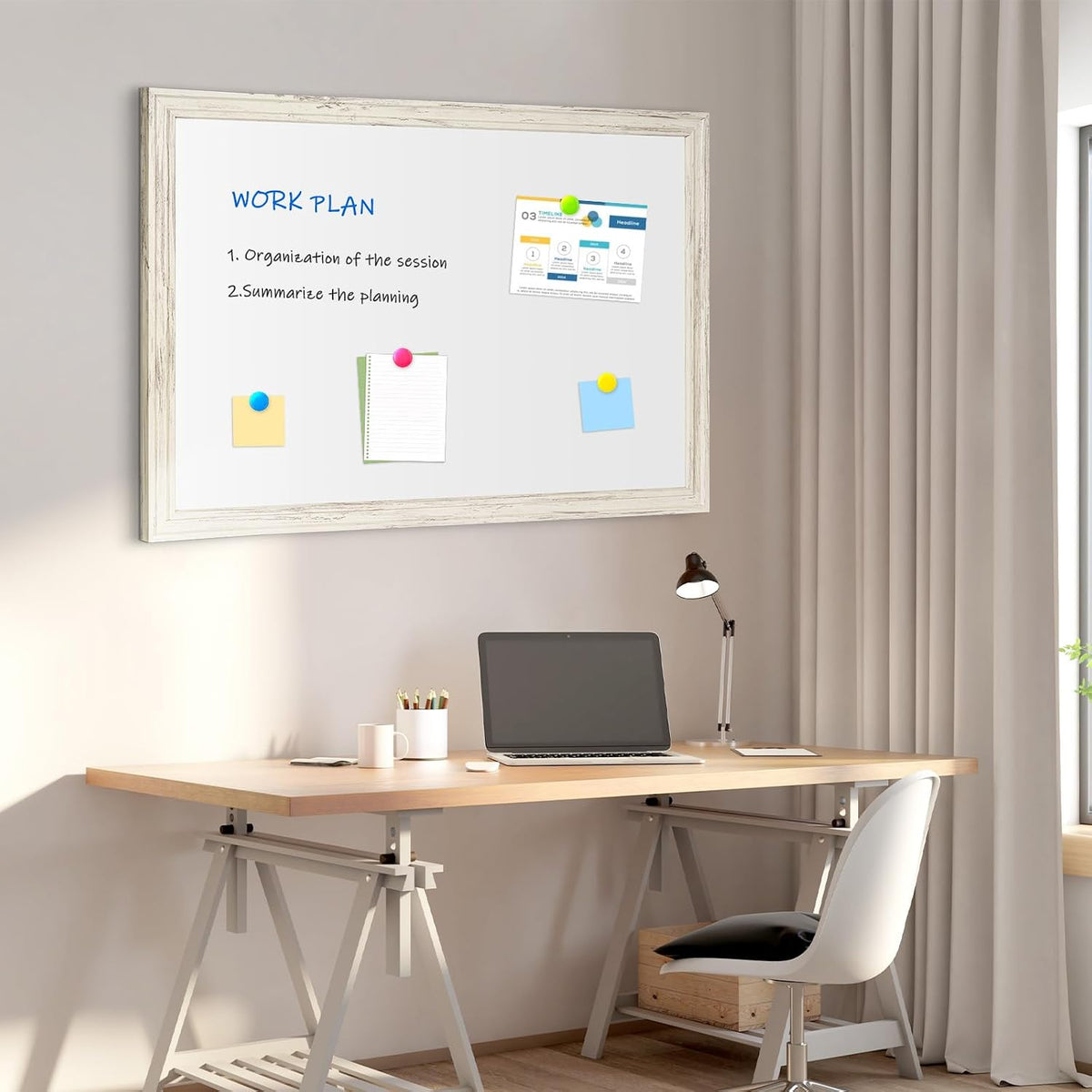 4 THOUGHT Dry Erase Board, 36" x 24" Magnetic Whiteboard, Vintage White