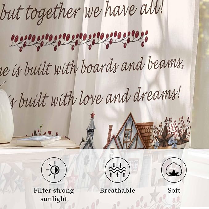 Farmhouse Sheer Curtains 45 Inch Length Country Star Barn Berry Brown Wood