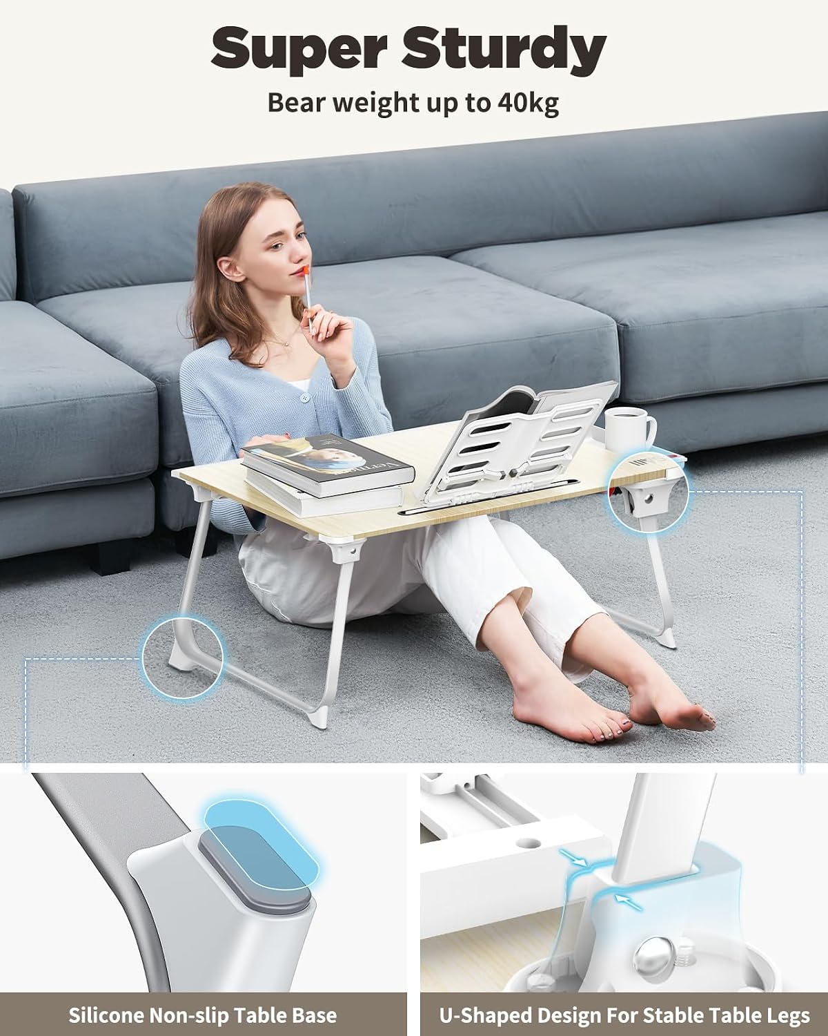 SAIJI Folding Bed Desk for Laptop, Extra Large Folding Bed Tray Table