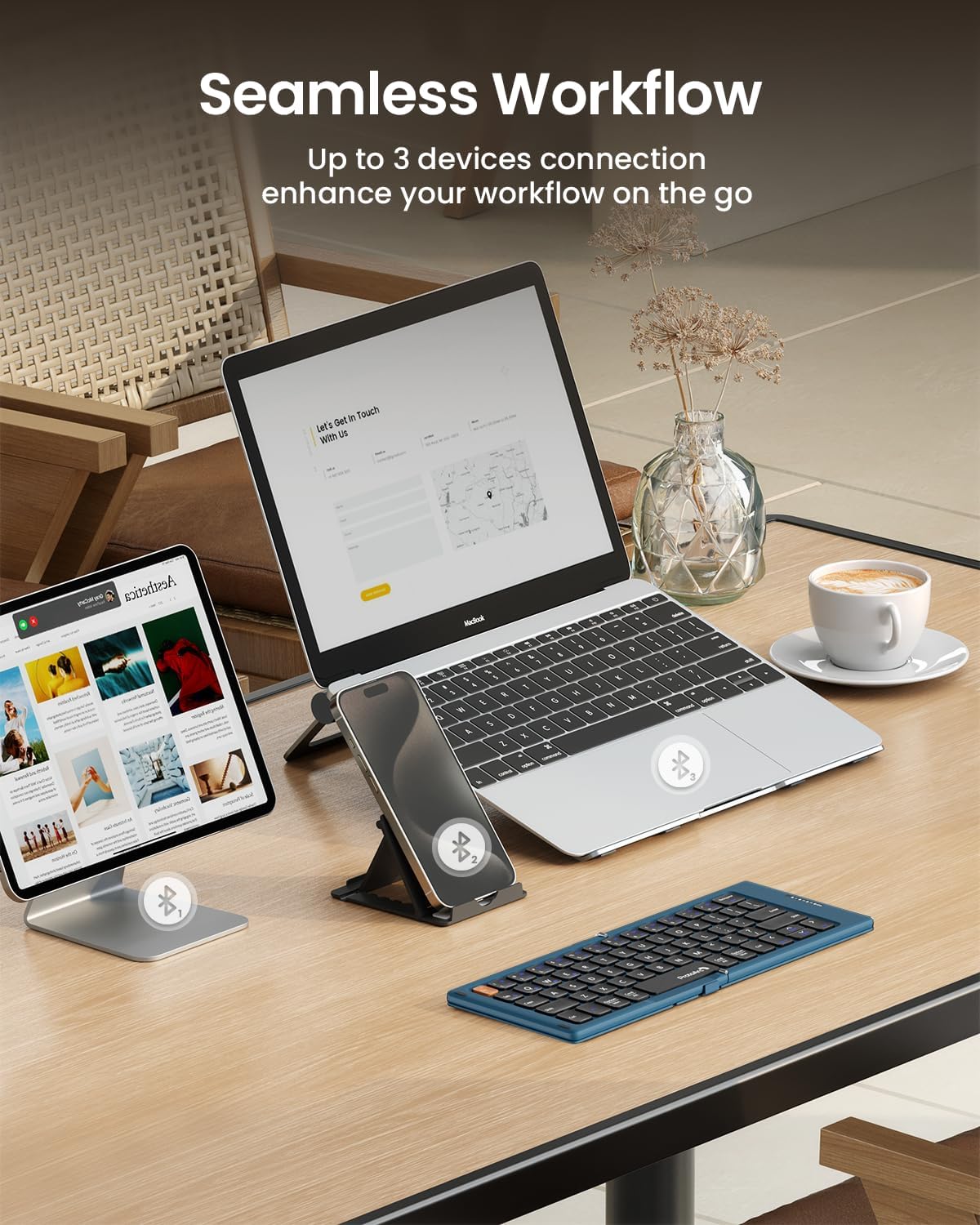 ProtoArc XK04 Foldable Compact Keyboard for Phone and Tablet, Blue